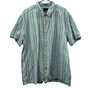 Tommy Bahama Cotton Silk Blend White Blue & Green Striped Button Down Shirt‎ XXL